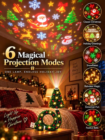 Party Plug and Play Christmas Tree Ceiling Projector, USB Flexible Tree Lamp 6 Festive Projection Scenes, Flexible Tree-Inspired
