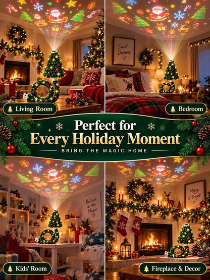 Party Plug and Play Christmas Tree Ceiling Projector, USB Flexible Tree Lamp 6 Festive Projection Scenes, Flexible Tree-Inspired