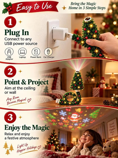 Party Plug and Play Christmas Tree Ceiling Projector, USB Flexible Tree Lamp 6 Festive Projection Scenes, Flexible Tree-Inspired
