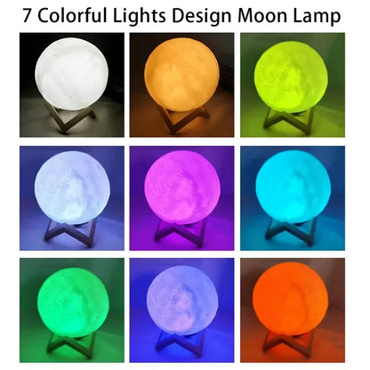 Moon Lamp LED Night Light Battery Powered With Stand Starry Lamp